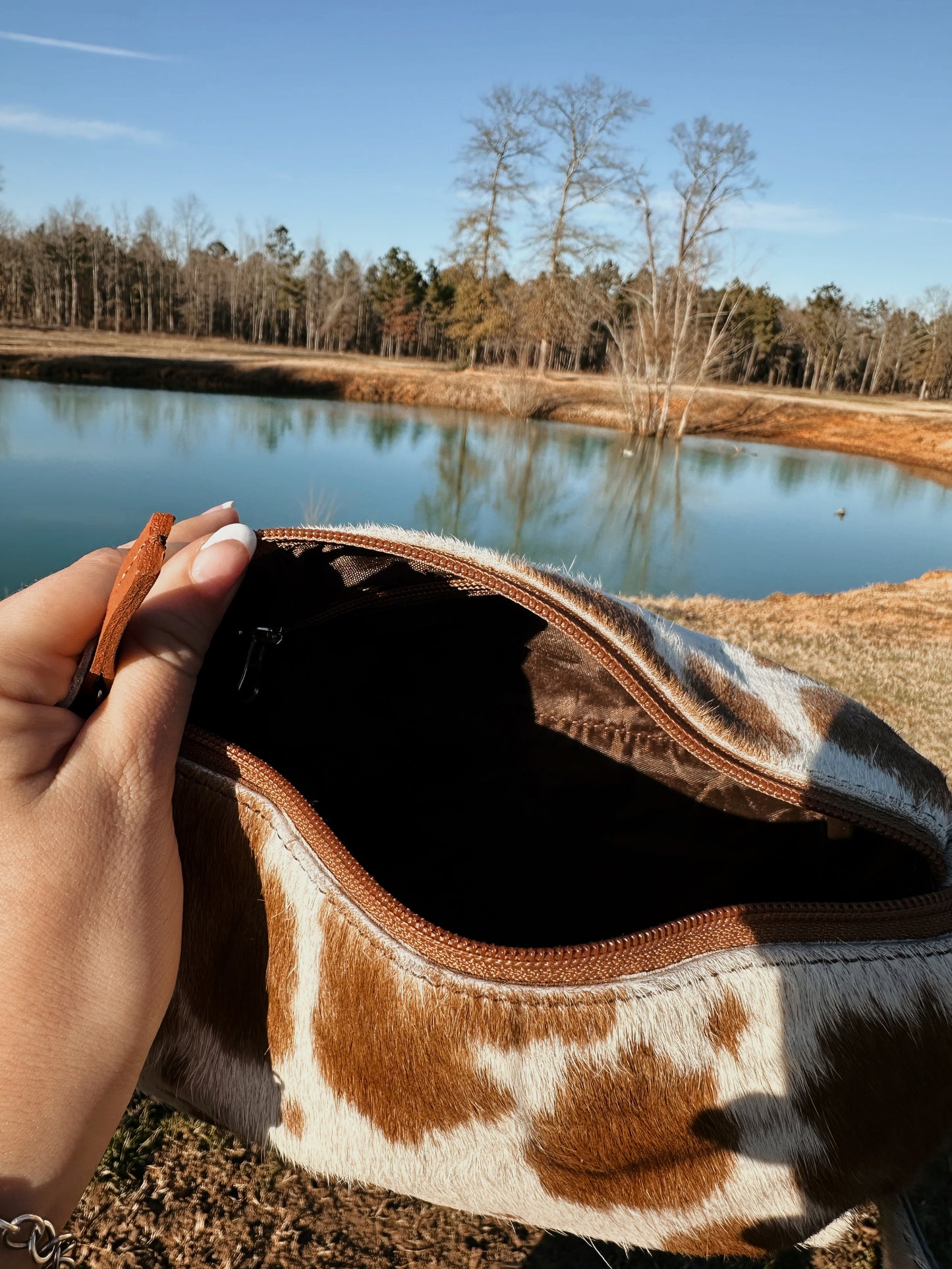 Cowhide toiletry bag - brown