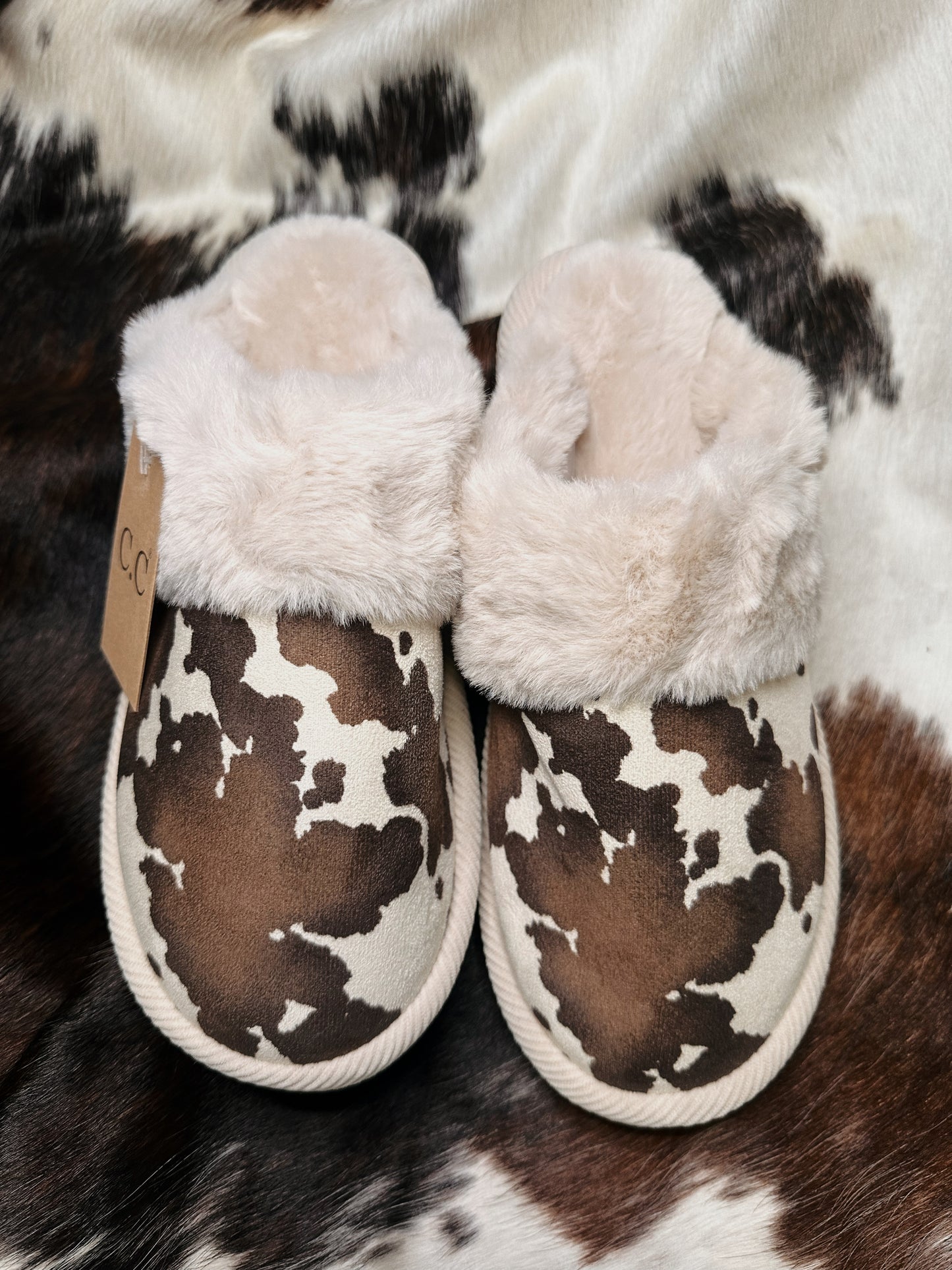 Cow Print Fuzzy Slippers