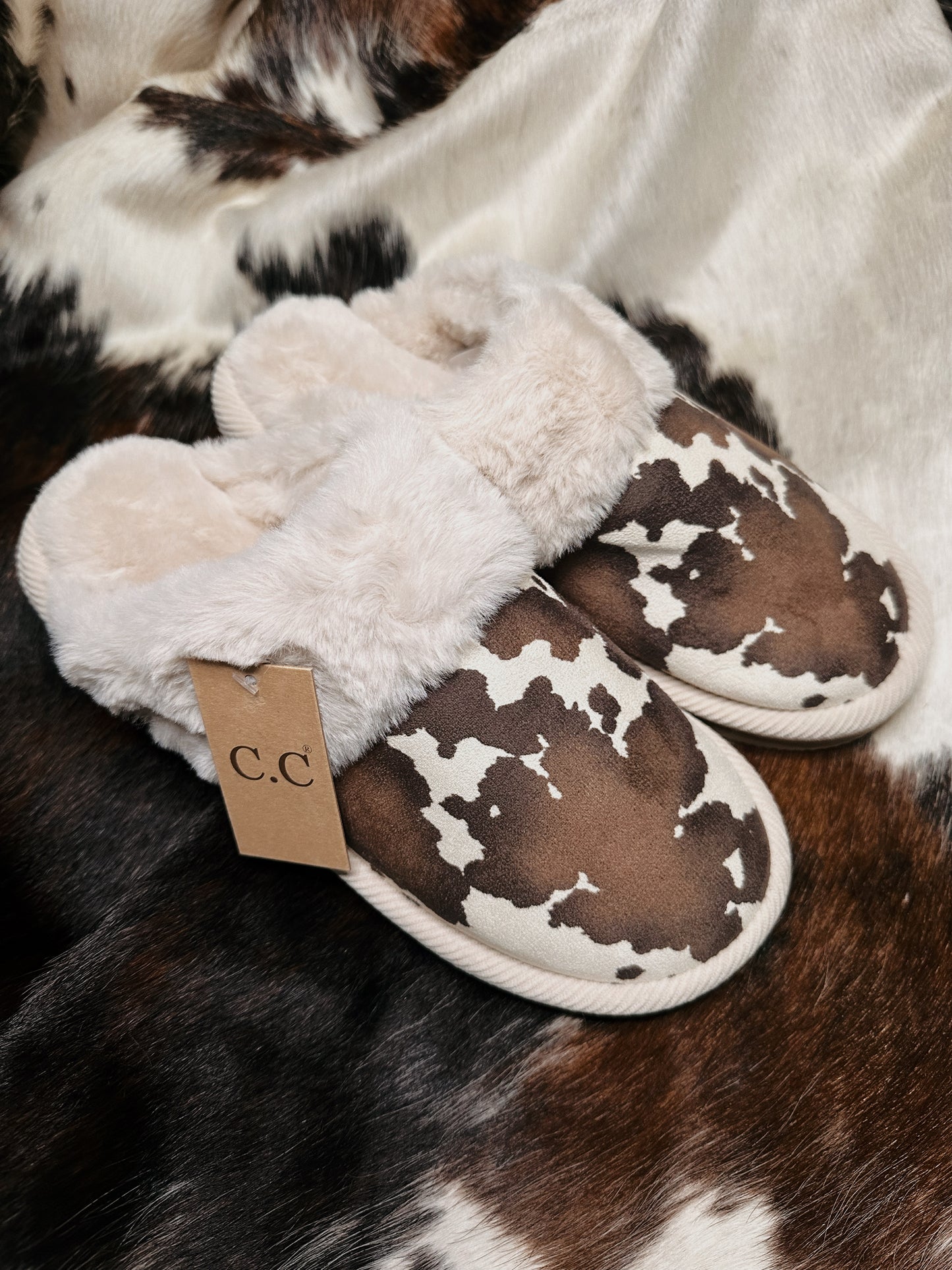 Cow Print Fuzzy Slippers