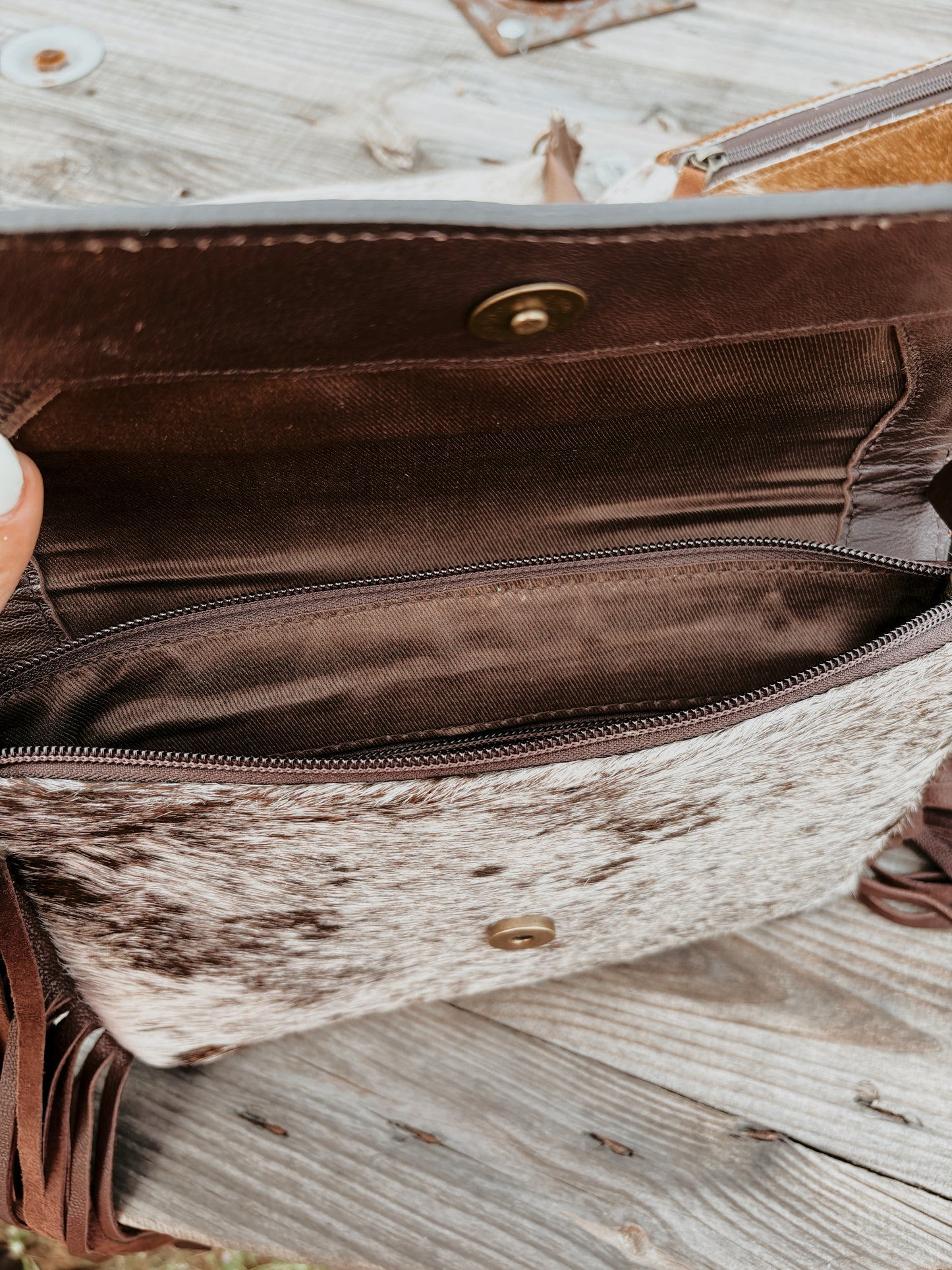 Tooled Leather & Cowhide Feather Crossbody
