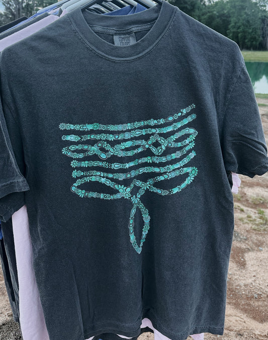 Turquoise boot stitch tee