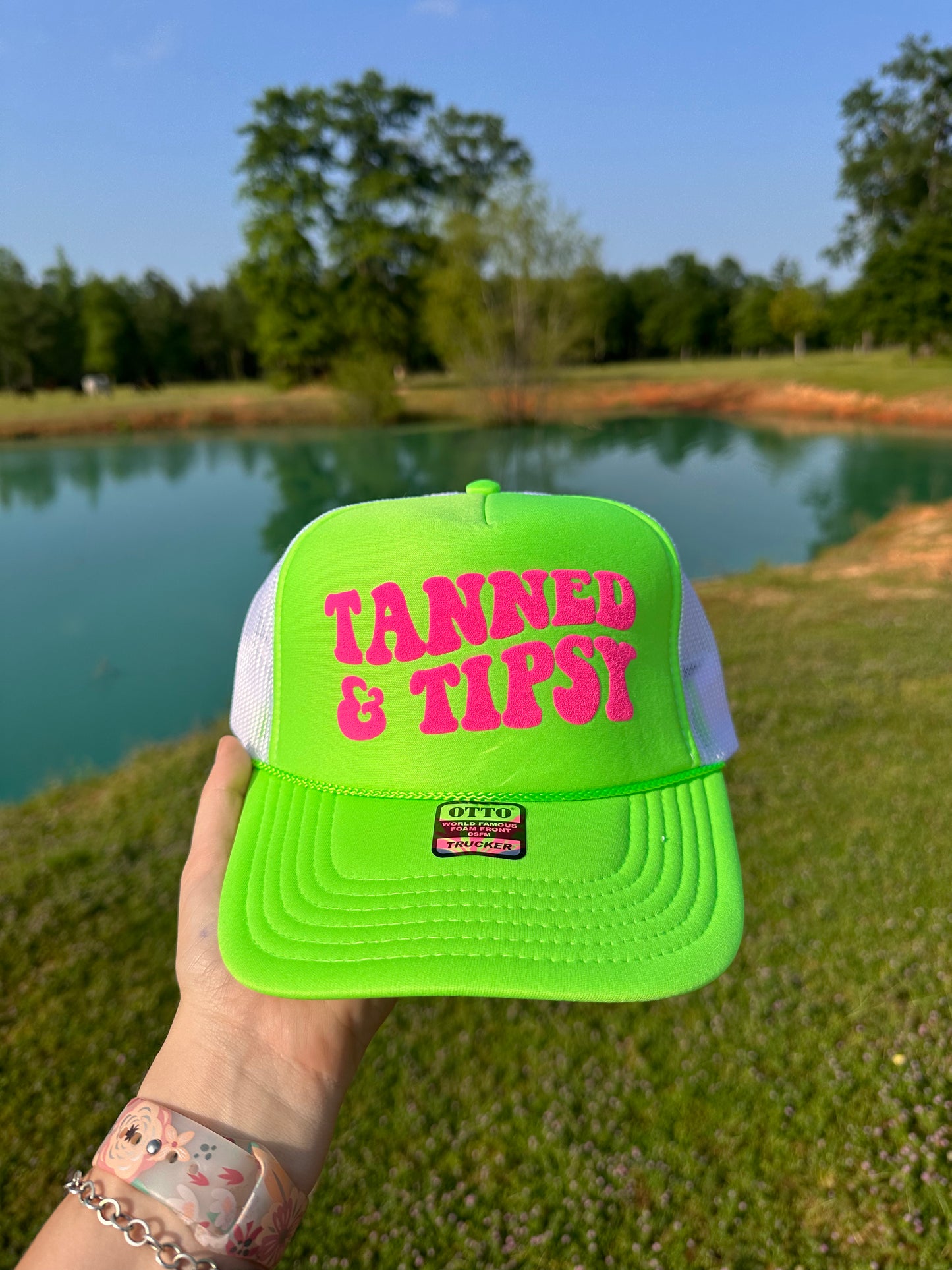 Tanned & Tipsy-Lime & Pink Trucker