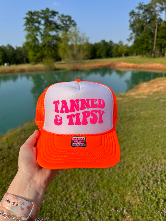 Tanned & Tipsy-Orange & Pink Trucker