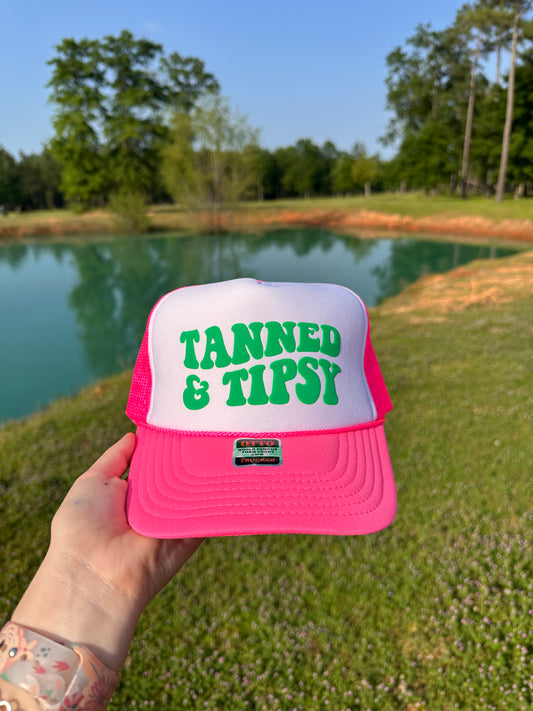 Tanned & Tipsy-Pink & Green Trucker