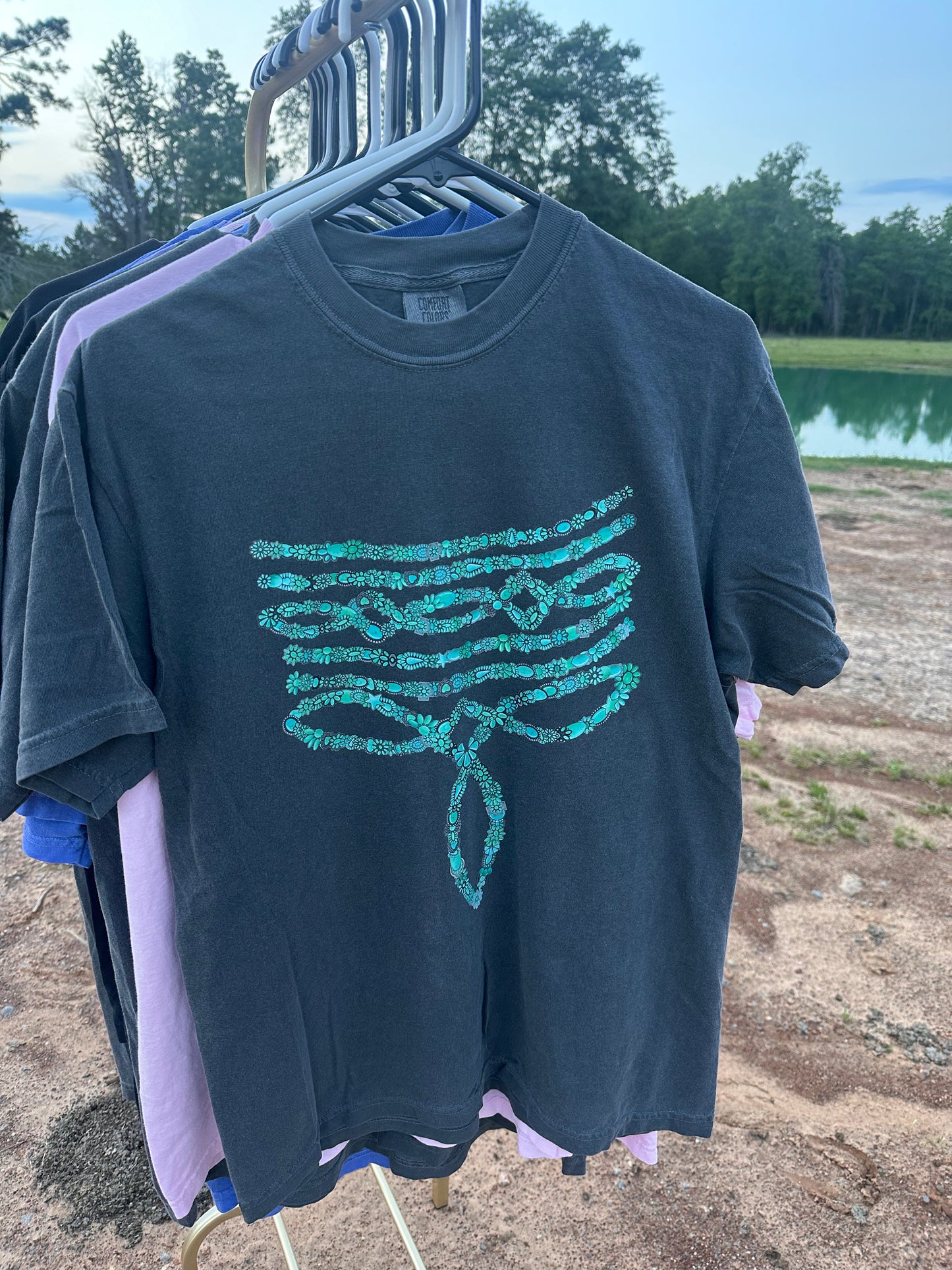 Turquoise boot stitch tee